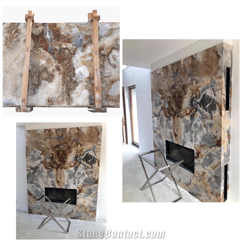 Silver Grey Onyx Fireplace