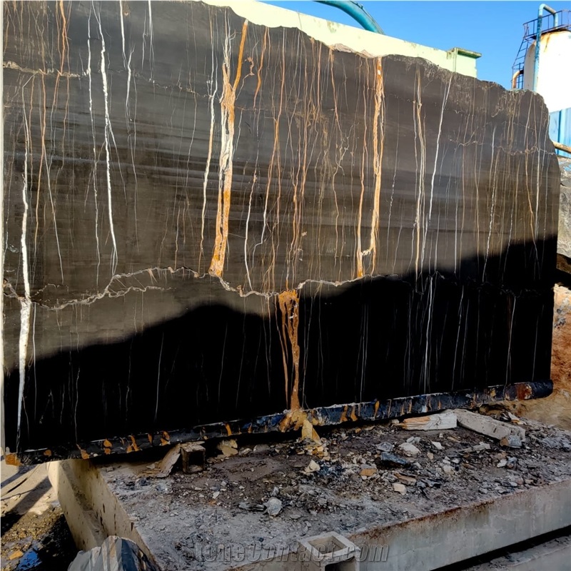 Black Aziza Marble Blocks, Nero Gold, Black Saint Laurent Sahara Noir Marble Blocks