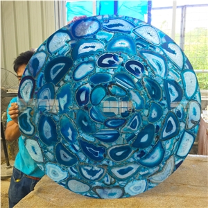 Custom Blue Agate Gemstone Backlit Table Top