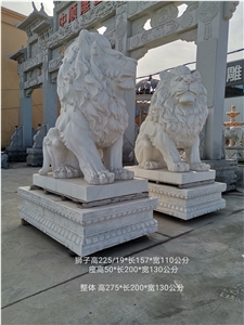 Garden White Marble Lions Sculpture Carving Statue