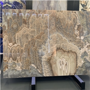 Backlit Brown Onyx Slab for Background Wall