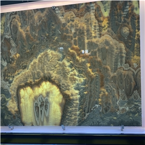 Backlit Brown Onyx Slab for Background Wall