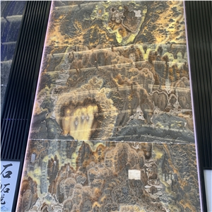 Backlit Brown Onyx Slab for Background Wall