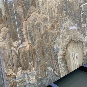 Backlit Brown Onyx Slab for Background Wall