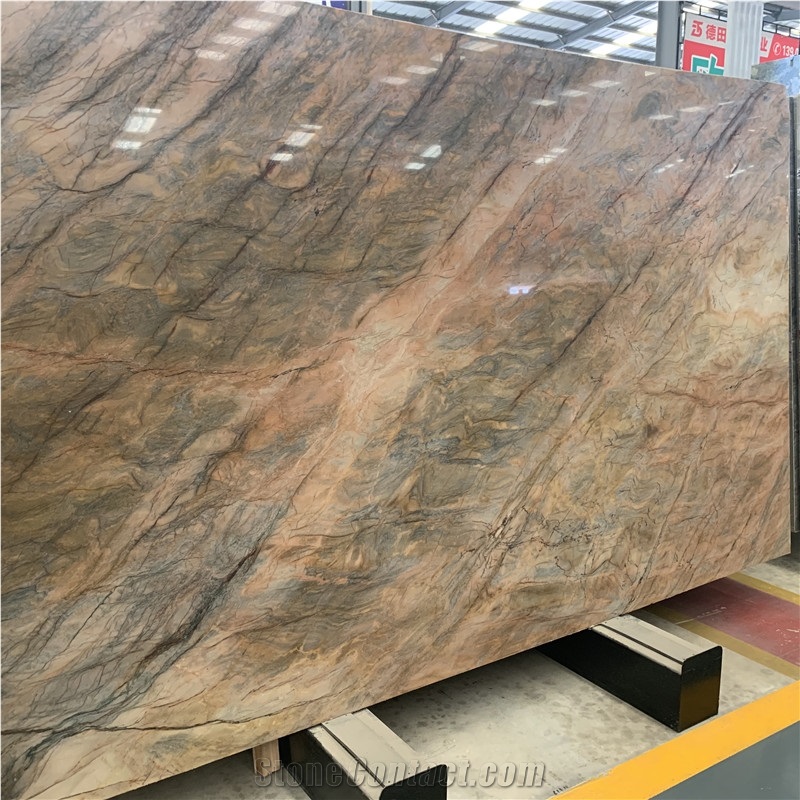 Luxury Golden Silk Quartzite Slab For Background Wall Decor
