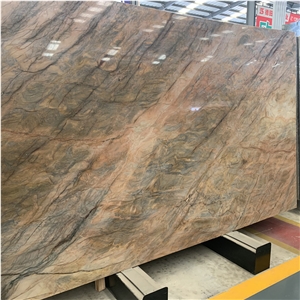 Luxury Golden Silk Quartzite Slab For Background Wall Decor