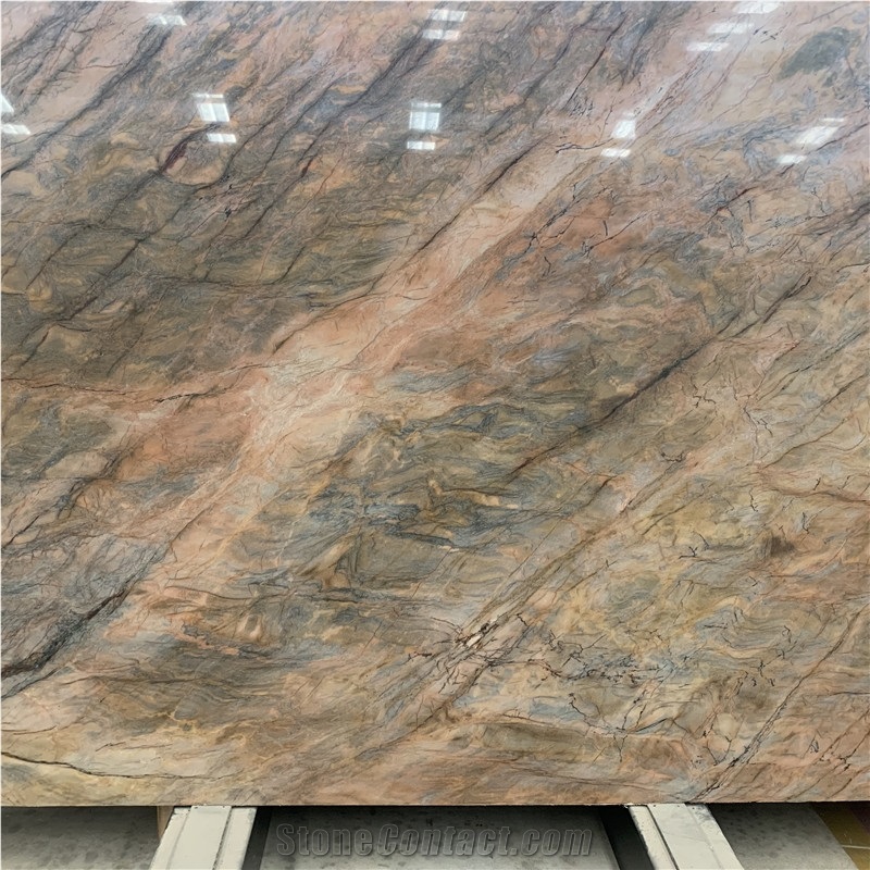 Luxury Golden Silk Quartzite Slab For Background Wall Decor