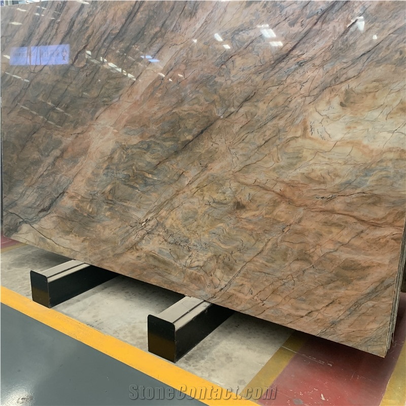 Luxury Golden Silk Quartzite Slab For Background Wall Decor
