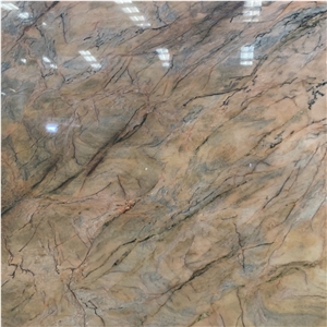 Luxury Golden Silk Quartzite Slab For Background Wall Decor