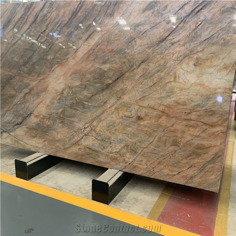 Luxury Golden Silk Quartzite Slab For Background Wall Decor
