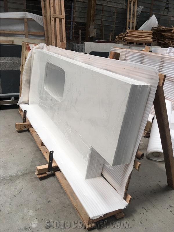 Pure White Quartz Stone Kitchen Countertops