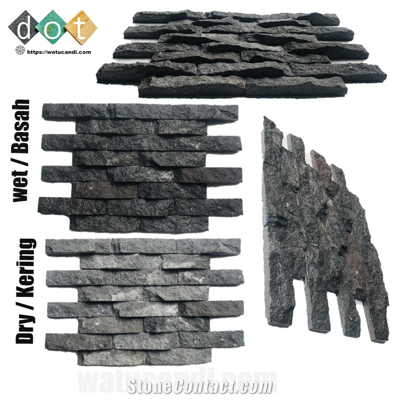 Wall Of Water Pool Stone Wall Cladding, Black Temple Lavastone Water Pool Wall Decor Panels