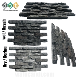 Wall Of Water Pool Stone Wall Cladding, Black Temple Lavastone Water Pool Wall Decor Panels