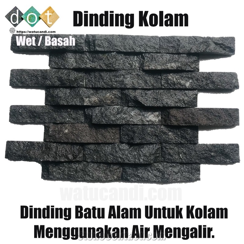 Wall Of Water Pool Stone Wall Cladding, Black Temple Lavastone Water Pool Wall Decor Panels