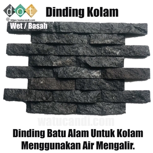 Wall Of Water Pool Stone Wall Cladding, Black Temple Lavastone Water Pool Wall Decor Panels