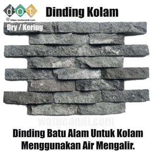 Wall Of Water Pool Stone Wall Cladding, Black Temple Lavastone Water Pool Wall Decor Panels