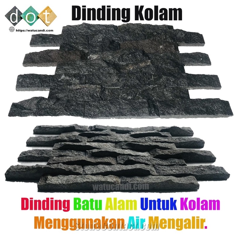 Wall Of Water Pool Stone Wall Cladding, Black Temple Lavastone Water Pool Wall Decor Panels
