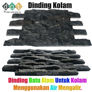 Wall Of Water Pool Stone Wall Cladding, Black Temple Lavastone Water Pool Wall Decor Panels