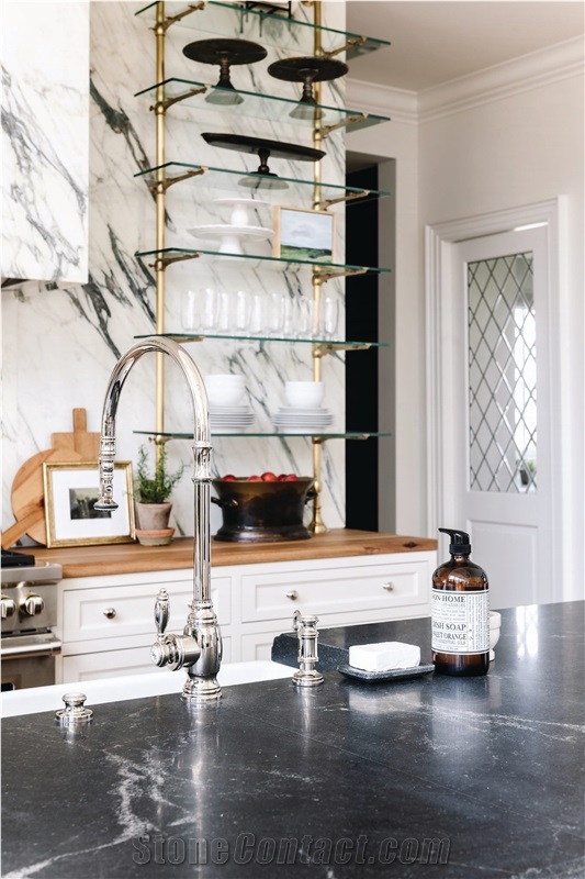 Calacatta Capri Marble,Black Soapstone Kitchen Top