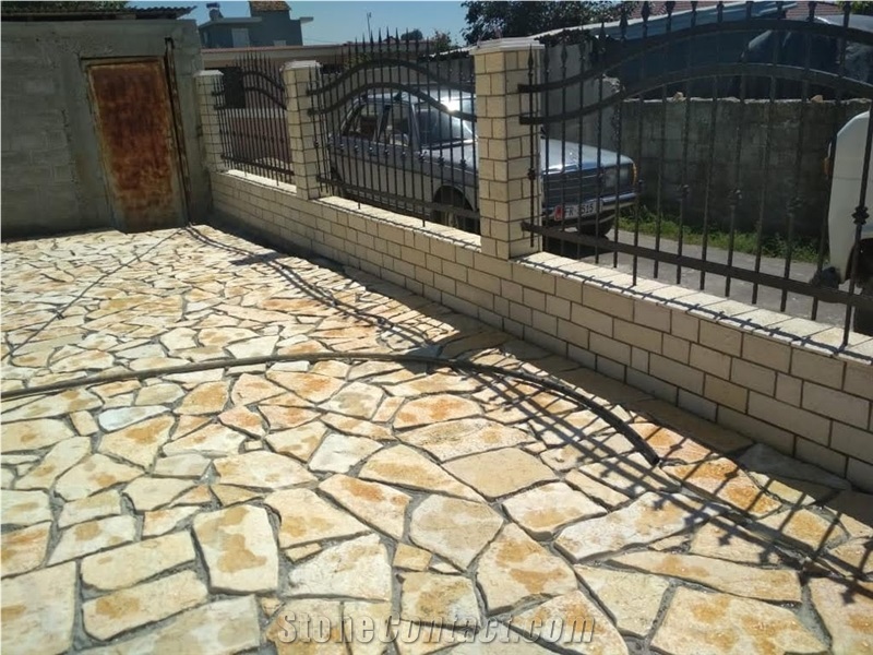Antic Beige Limestone Irregular Flagstone Crazy Paver, Limestone Walkway Pavement