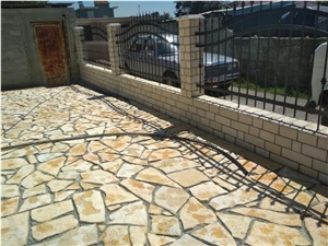 Antic Beige Limestone Irregular Flagstone Crazy Paver, Limestone Walkway Pavement
