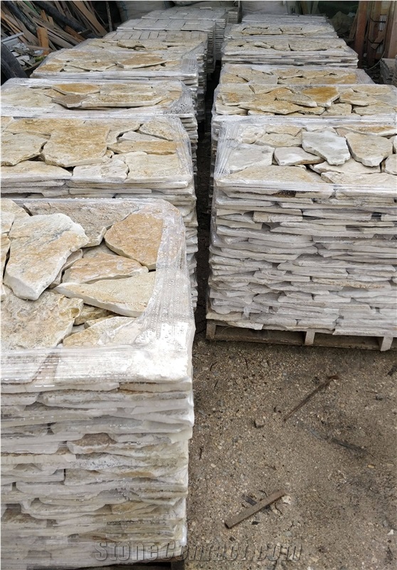 Antic Beige Limestone Irregular Flagstone Crazy Paver, Limestone Walkway Pavement