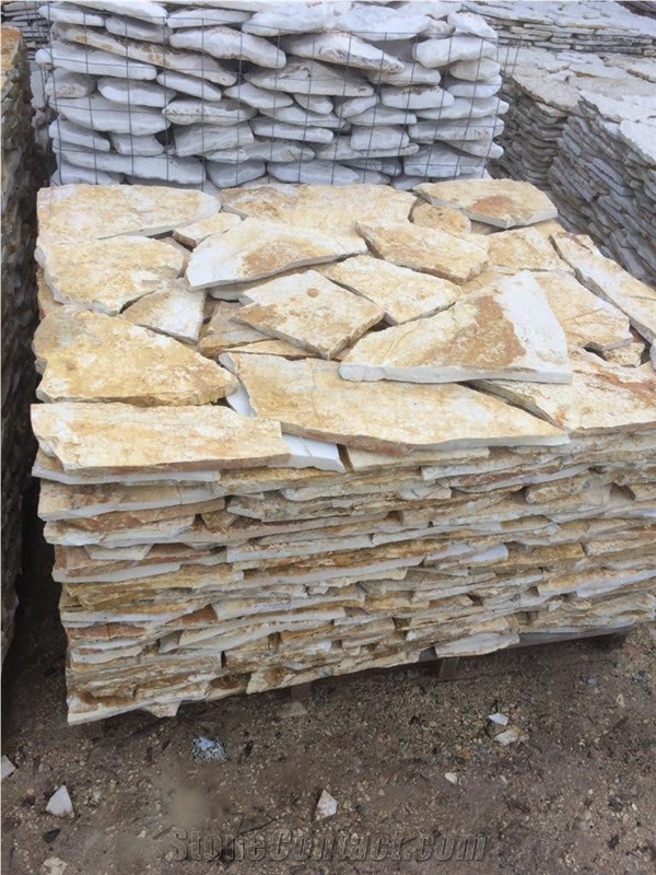 Natural Yellow Sandstone Irregular Flagstone for Walling, Paving