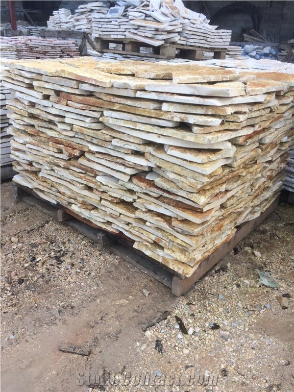 Natural Yellow Sandstone Irregular Flagstone for Walling, Paving