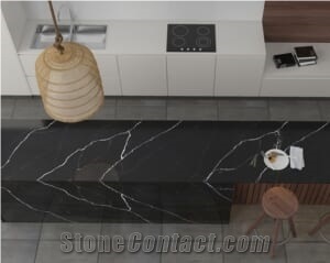 Artificial Quart Stone Bq8740 - Nero Marquina Quartz Stone Slabs