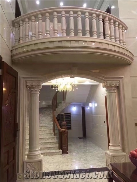 Beige Marble Column Design Carved Pillar