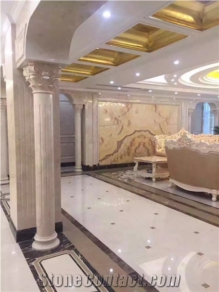 Beige Marble Column Design Carved Pillar