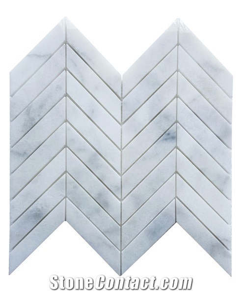 1"X3" Chevron Mosaic Tiles, White Cosmos Marble Polished Mosaic