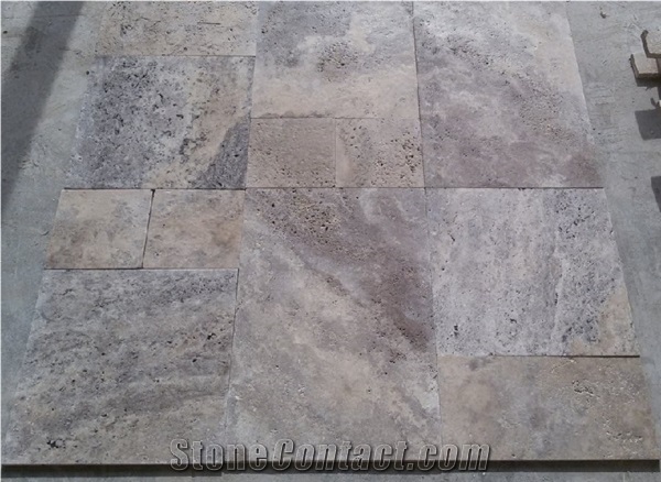 French Pattern Set Silver Travertine Floor Tiles