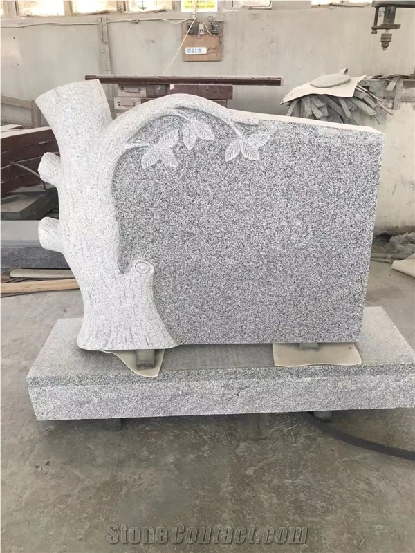 Grey Granite Upright Gravestone Monument Tree