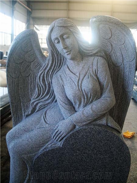 Light Gray Polished Heart with Angel Tombstone