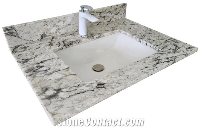 Riprap White Granite Vanity Top with Integral Bowl