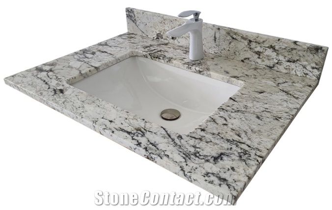 Riprap White Granite Vanity Top with Integral Bowl
