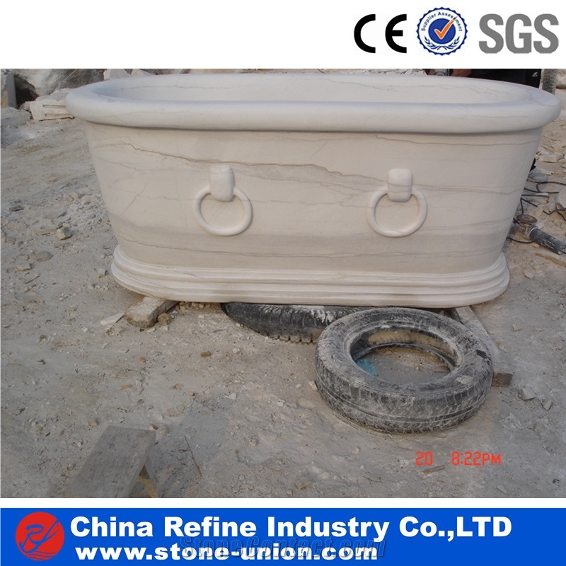 Carved Solid Surface Beige Bath Tubs