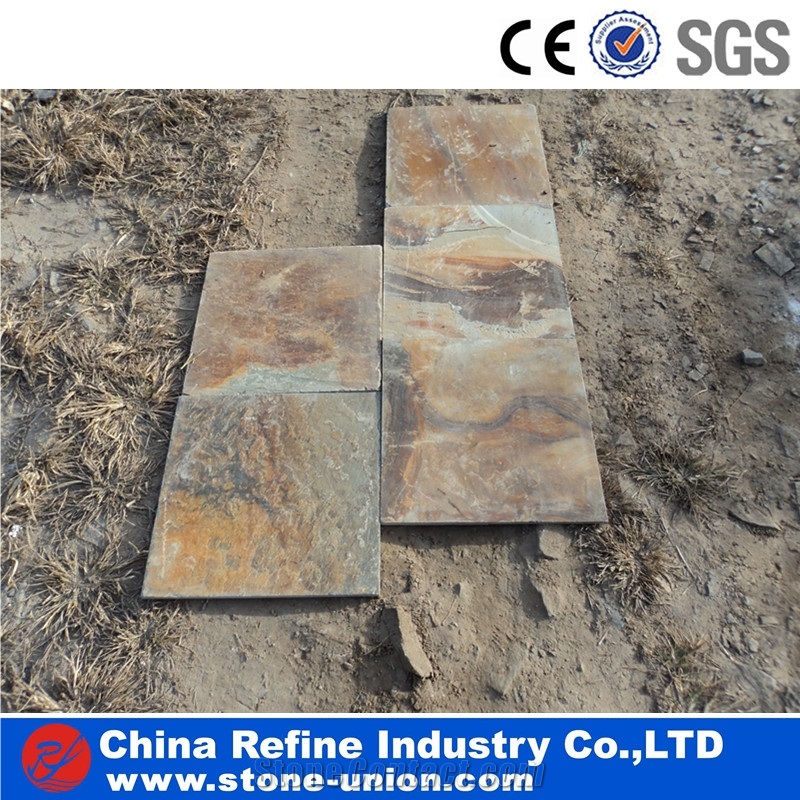 Chinese Cheap Rusty Slate Tiles,Yellow Slate Tiles
