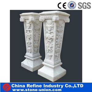 Customized Solid White Marble Hand Carved Pillars