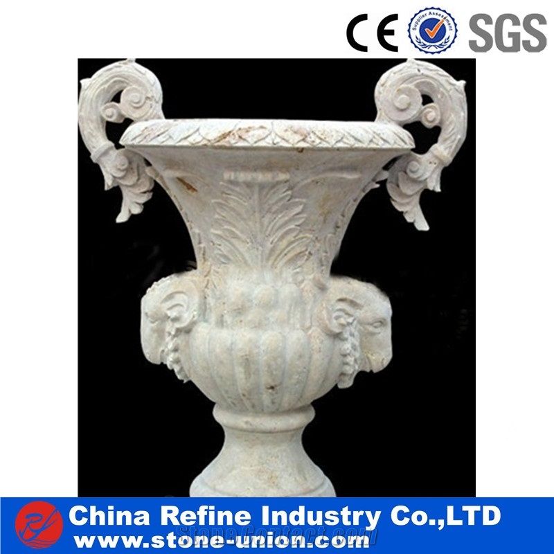 Handcarved Marble Flower Vase Statue Large Planter