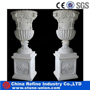 Handcarved Marble Flower Vase Statue Large Planter