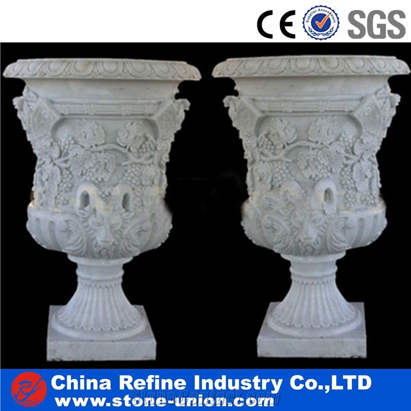 Handcarved Marble Flower Vase Statue Large Planter