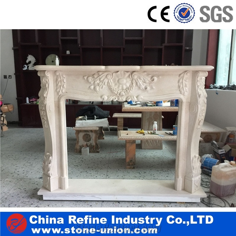 Natural Polished Yellow Marble Fireplace Insert