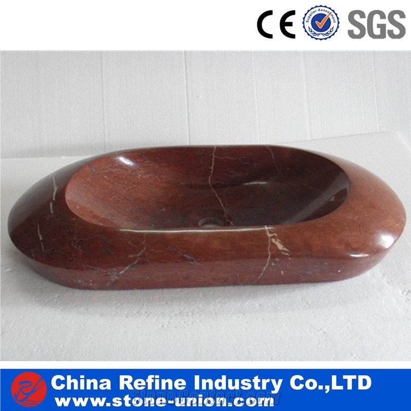 Oval Coral Red Marble Sinks,Polished Red Basins