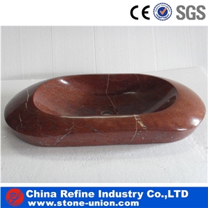 Oval Coral Red Marble Sinks,Polished Red Basins