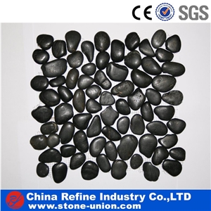 Polished Black River Pebble Stone Mesh on Back