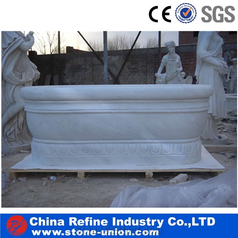 Pure White Marble Polished Stone Bathtub Surround