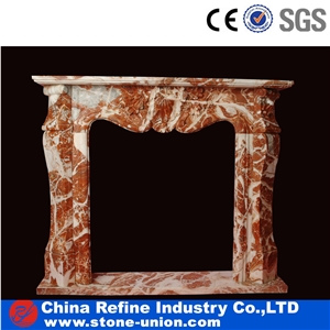 Red Jasper Marble Sculptured Fireplace Surround