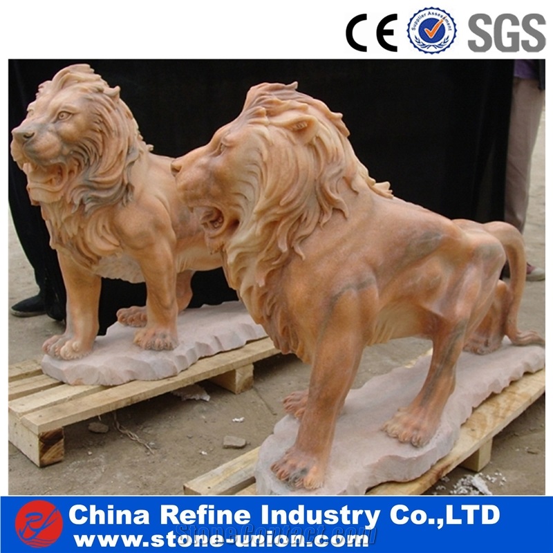 Red Marble Lion Statue, Lion Statue Outdoor